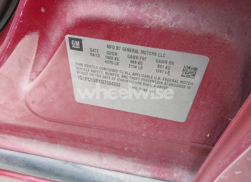 Photo 9 of 2013 Chevrolet Cruze 1LT AUTO (VIN 1G1PC5SBXD7304332)