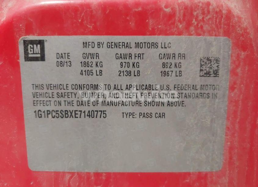 Photo 9 of 2014 Chevrolet Cruze 1LT AUTO (VIN 1G1PC5SBXE7140775)