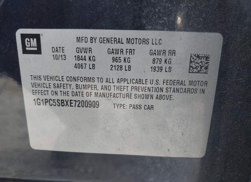 Photo 9 of 2014 Chevrolet Cruze 1LT AUTO (VIN 1G1PC5SBXE7200909)