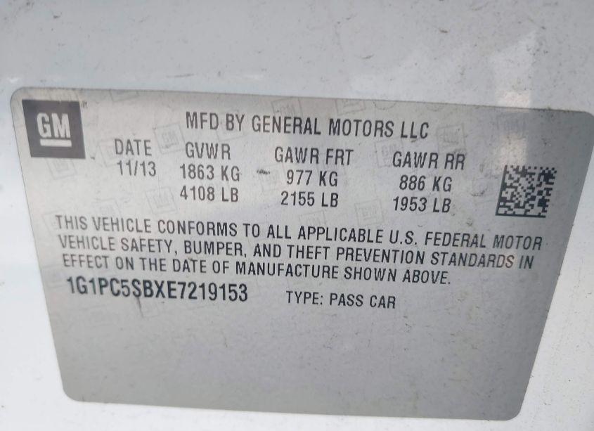 Photo 9 of 2014 Chevrolet Cruze 1LT AUTO (VIN 1G1PC5SBXE7219153)