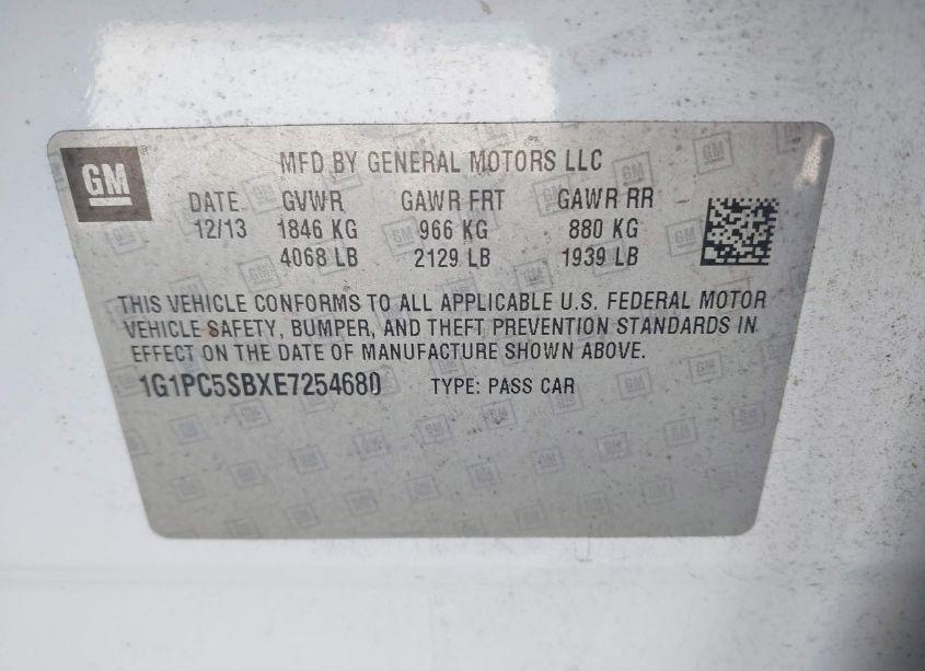 Photo 9 of 2014 Chevrolet Cruze 1LT AUTO (VIN 1G1PC5SBXE7254680)