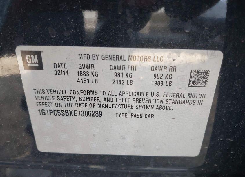 Photo 9 of 2014 Chevrolet Cruze 1LT AUTO (VIN 1G1PC5SBXE7306289)