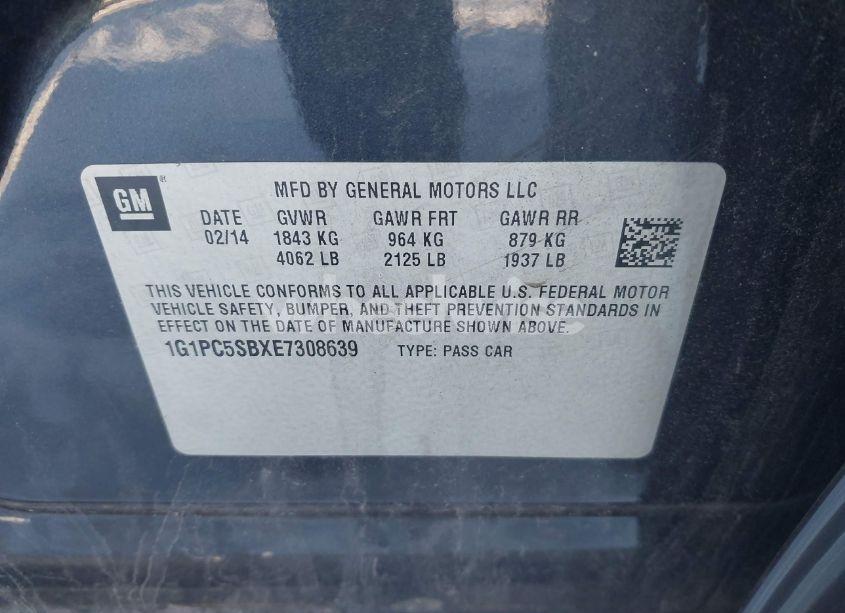 Photo 9 of 2014 Chevrolet Cruze 1LT AUTO (VIN 1G1PC5SBXE7308639)