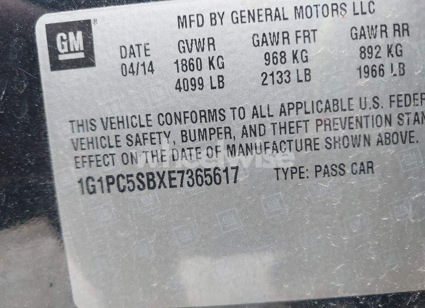 Photo 9 of 2014 Chevrolet Cruze 1LT AUTO (VIN 1G1PC5SBXE7365617)