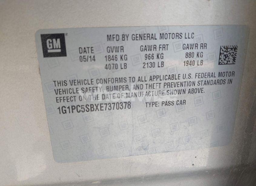 Photo 9 of 2014 Chevrolet Cruze 1LT AUTO (VIN 1G1PC5SBXE7370378)