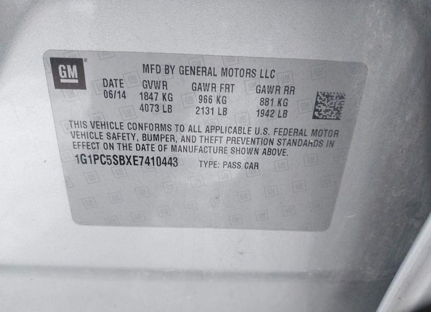 Photo 9 of 2014 Chevrolet Cruze 1LT AUTO (VIN 1G1PC5SBXE7410443)