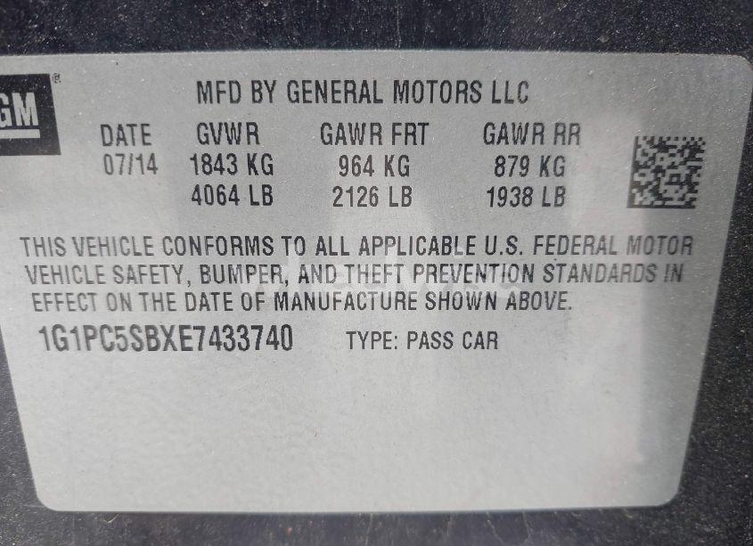 Photo 9 of 2014 Chevrolet Cruze 1LT AUTO (VIN 1G1PC5SBXE7433740)