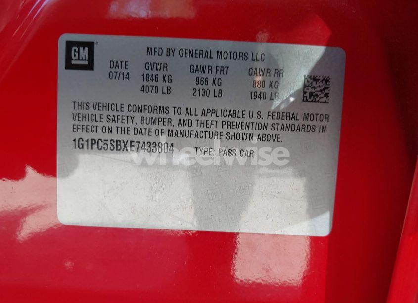 Photo 9 of 2014 Chevrolet Cruze 1LT AUTO (VIN 1G1PC5SBXE7433804)