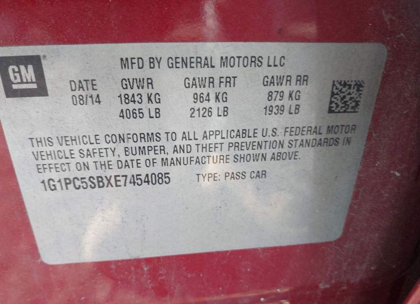 Photo 9 of 2014 Chevrolet Cruze 1LT AUTO (VIN 1G1PC5SBXE7454085)