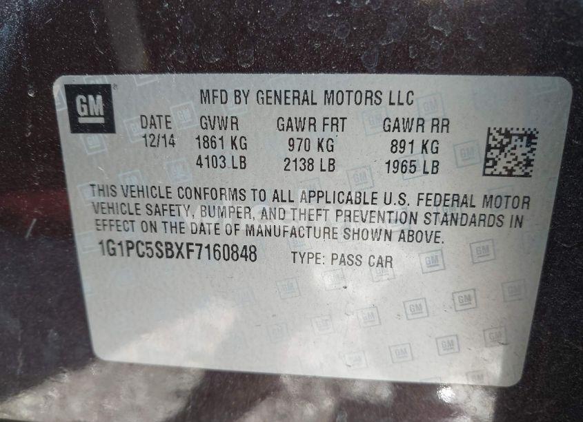 Photo 9 of 2015 Chevrolet Cruze 1LT AUTO (VIN 1G1PC5SBXF7160848)