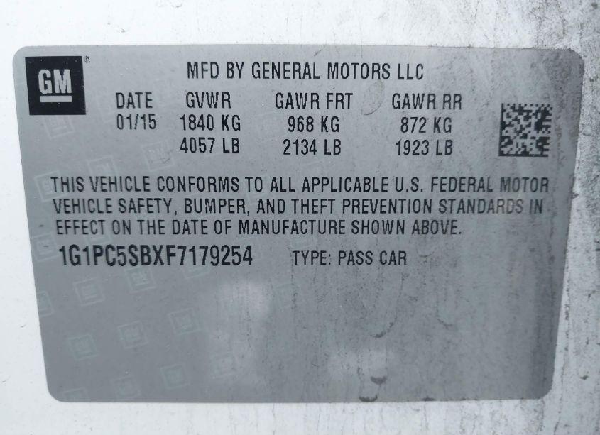 Photo 9 of 2015 Chevrolet Cruze 1LT AUTO (VIN 1G1PC5SBXF7179254)