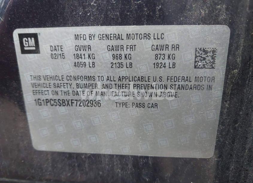 Photo 9 of 2015 Chevrolet Cruze 1LT AUTO (VIN 1G1PC5SBXF7202936)