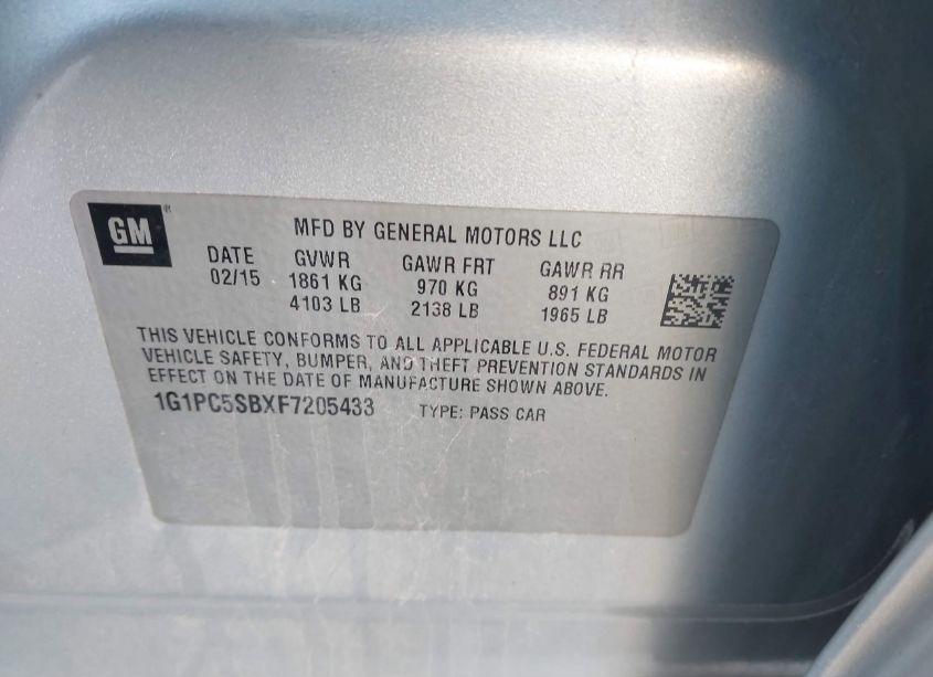 Photo 9 of 2015 Chevrolet Cruze 1LT AUTO (VIN 1G1PC5SBXF7205433)