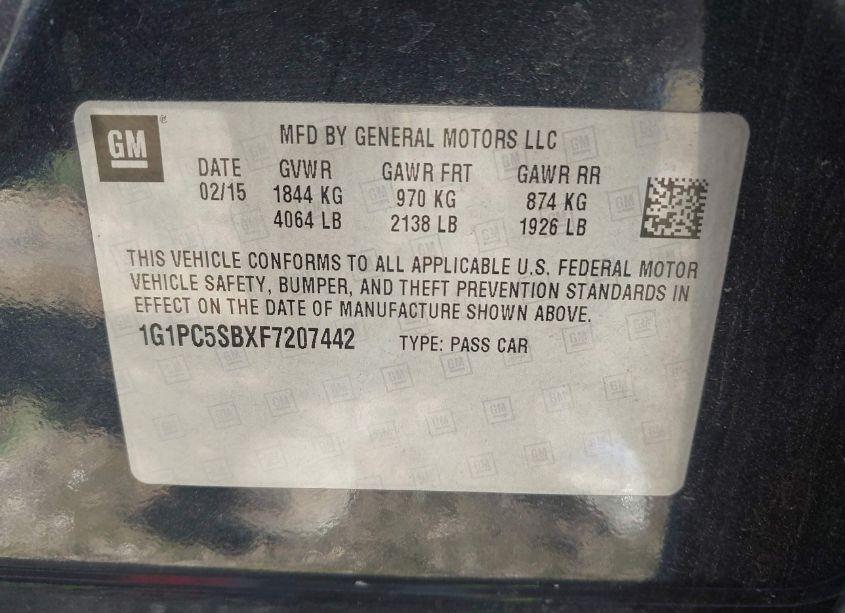 Photo 9 of 2015 Chevrolet Cruze 1LT AUTO (VIN 1G1PC5SBXF7207442)