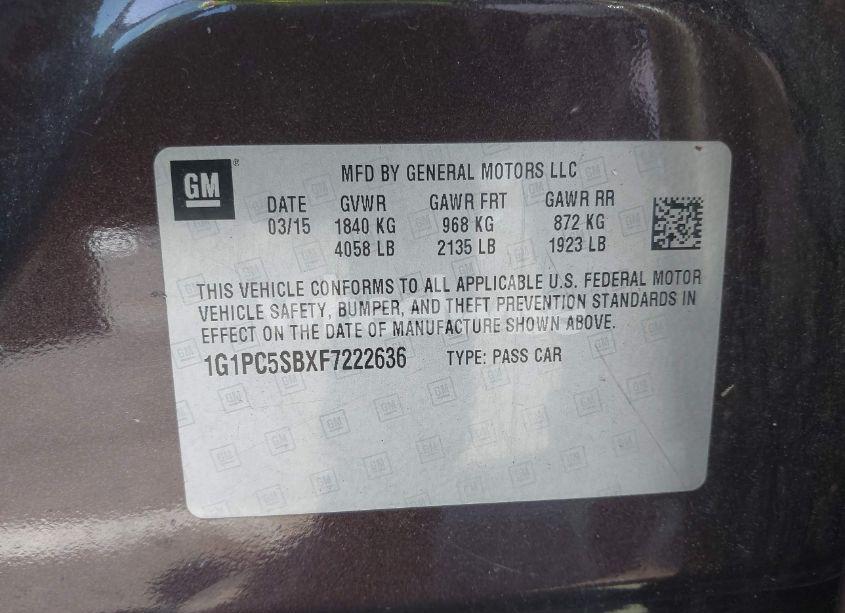 Photo 9 of 2015 Chevrolet Cruze 1LT AUTO (VIN 1G1PC5SBXF7222636)