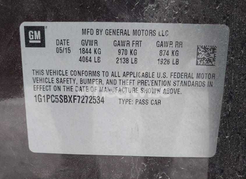 Photo 9 of 2015 Chevrolet Cruze 1LT AUTO (VIN 1G1PC5SBXF7272534)