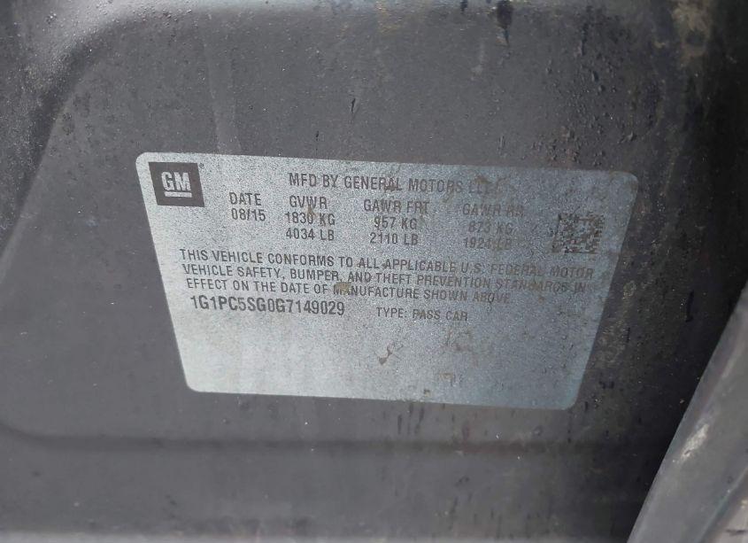 Photo 9 of 2016 Chevrolet Cruze LIMITED LS AUTO (VIN 1G1PC5SG0G7149029)