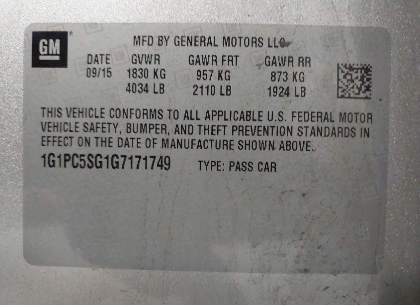 Photo 9 of 2016 Chevrolet Cruze LIMITED LS AUTO (VIN 1G1PC5SG1G7171749)
