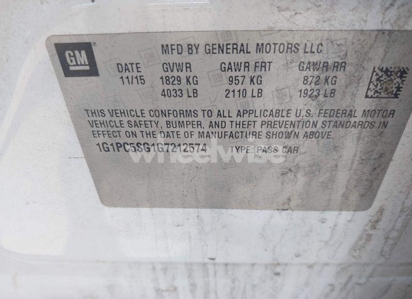 Photo 9 of 2016 Chevrolet Cruze LIMITED LS AUTO (VIN 1G1PC5SG1G7212574)