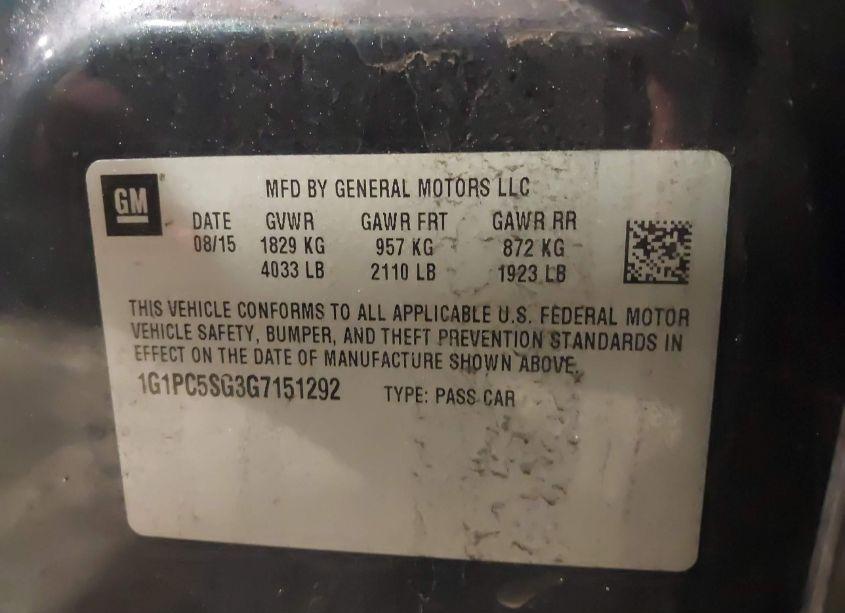 Photo 9 of 2016 Chevrolet Cruze LIMITED LS AUTO (VIN 1G1PC5SG3G7151292)