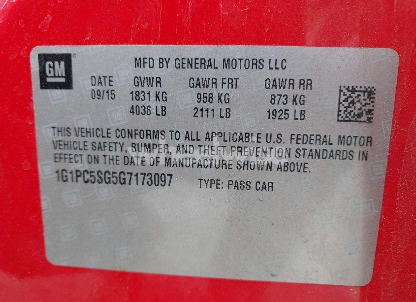 Photo 9 of 2016 Chevrolet Cruze LIMITED LS AUTO (VIN 1G1PC5SG5G7173097)