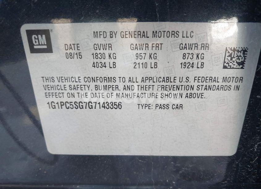 Photo 9 of 2016 Chevrolet Cruze LIMITED LS AUTO (VIN 1G1PC5SG7G7143356)
