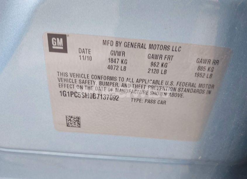 Photo 9 of 2011 Chevrolet Cruze LS (VIN 1G1PC5SH0B7137092)