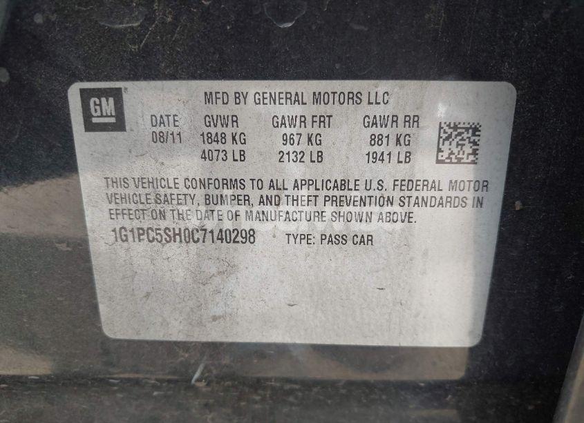 Photo 9 of 2012 Chevrolet Cruze LS (VIN 1G1PC5SH0C7140298)