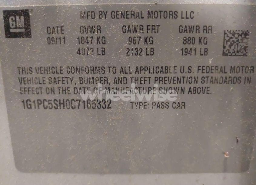 Photo 9 of 2012 Chevrolet Cruze LS (VIN 1G1PC5SH0C7165332)