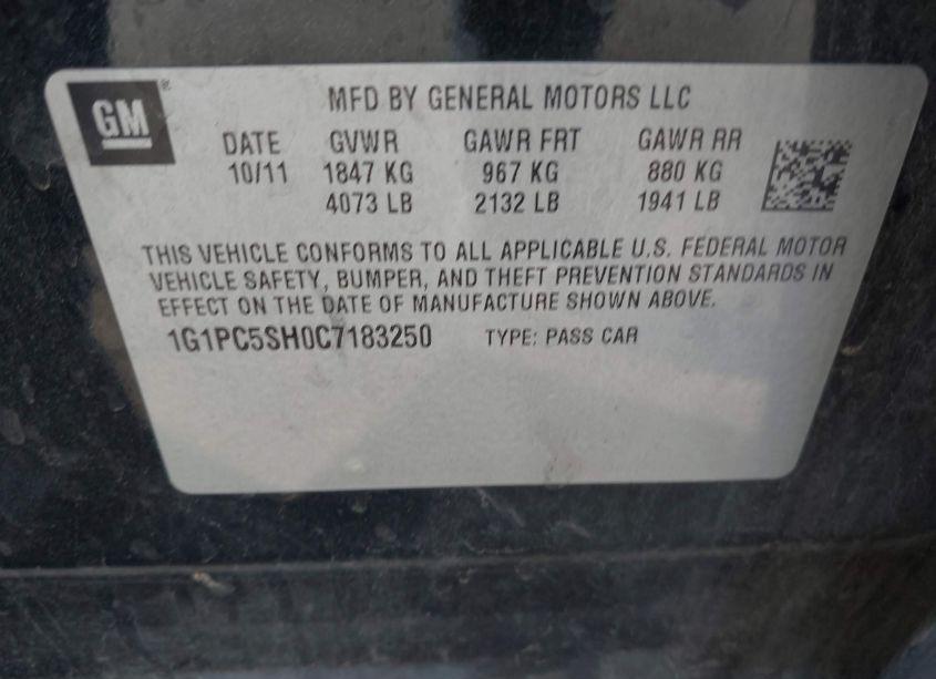 Photo 9 of 2012 Chevrolet Cruze LS (VIN 1G1PC5SH0C7183250)