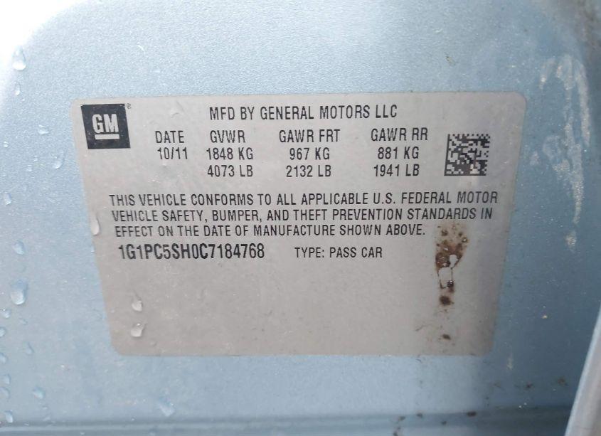 Photo 9 of 2012 Chevrolet Cruze LS (VIN 1G1PC5SH0C7184768)