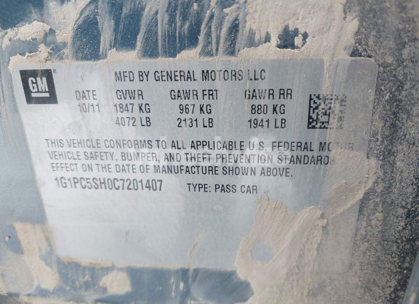 Photo 9 of 2012 Chevrolet Cruze LS (VIN 1G1PC5SH0C7201407)