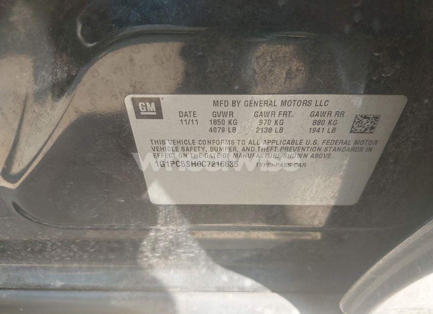 Photo 9 of 2012 Chevrolet Cruze LS (VIN 1G1PC5SH0C7216635)