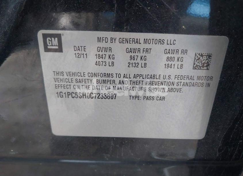 Photo 9 of 2012 Chevrolet Cruze LS (VIN 1G1PC5SH0C7233807)