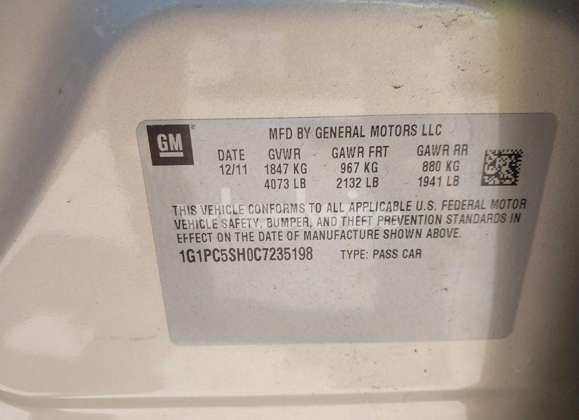 Photo 9 of 2012 Chevrolet Cruze LS (VIN 1G1PC5SH0C7235198)