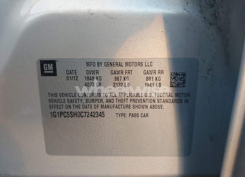 Photo 9 of 2012 Chevrolet Cruze LS (VIN 1G1PC5SH0C7242345)