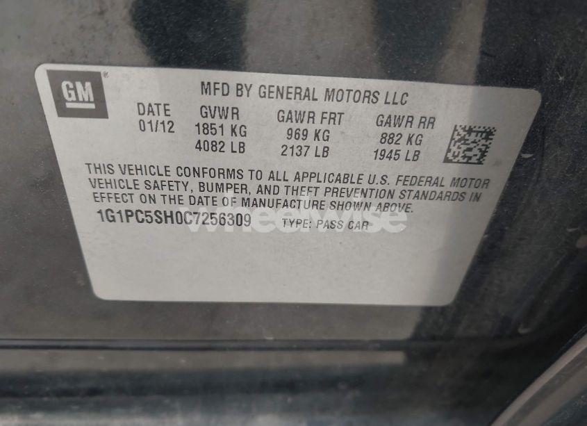 Photo 9 of 2012 Chevrolet Cruze LS (VIN 1G1PC5SH0C7256309)