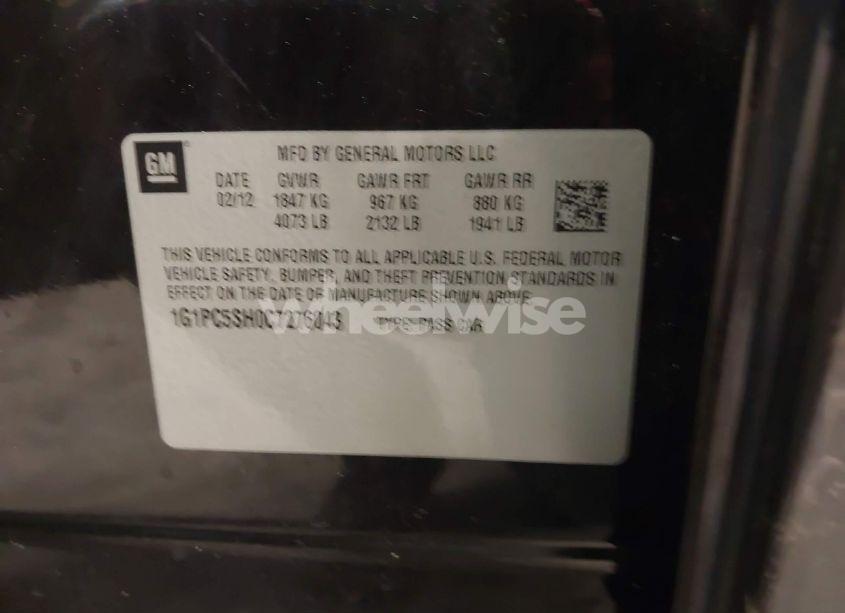 Photo 9 of 2012 Chevrolet Cruze LS (VIN 1G1PC5SH0C7276043)