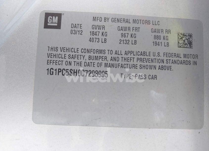 Photo 9 of 2012 Chevrolet Cruze LS (VIN 1G1PC5SH0C7298995)