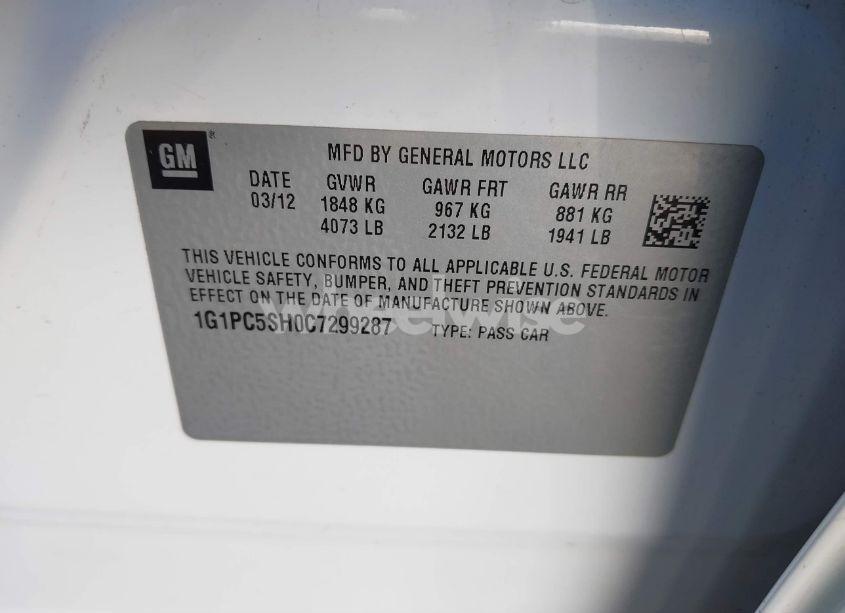 Photo 9 of 2012 Chevrolet Cruze LS (VIN 1G1PC5SH0C7299287)