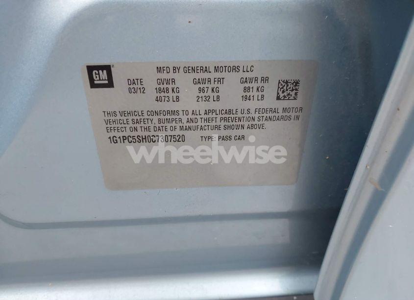Photo 9 of 2012 Chevrolet Cruze LS (VIN 1G1PC5SH0C7307520)