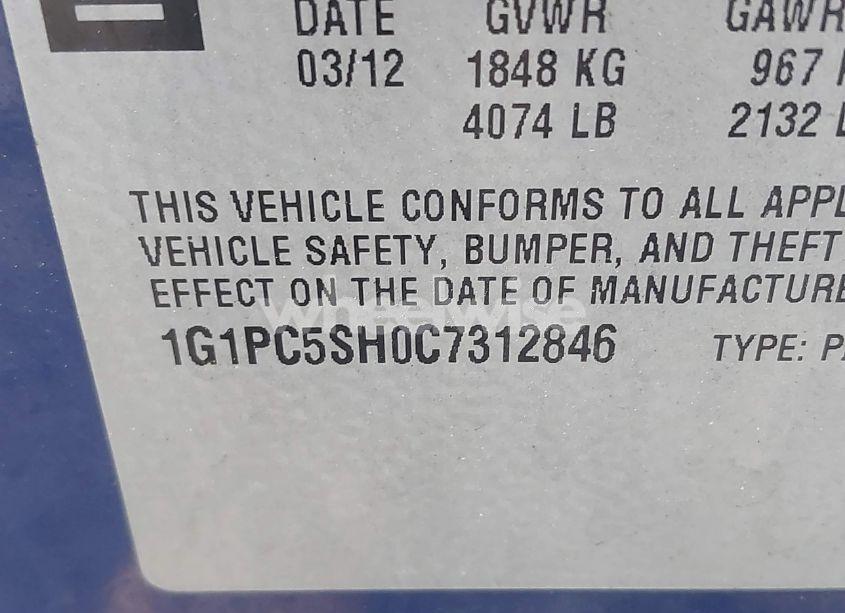 Photo 9 of 2012 Chevrolet Cruze LS (VIN 1G1PC5SH0C7312846)