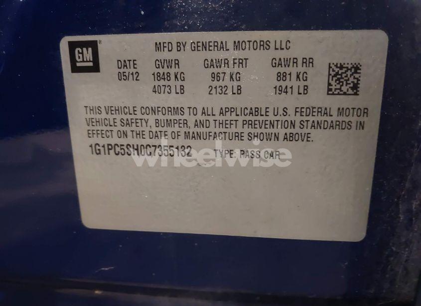 Photo 9 of 2012 Chevrolet Cruze LS (VIN 1G1PC5SH0C7355132)