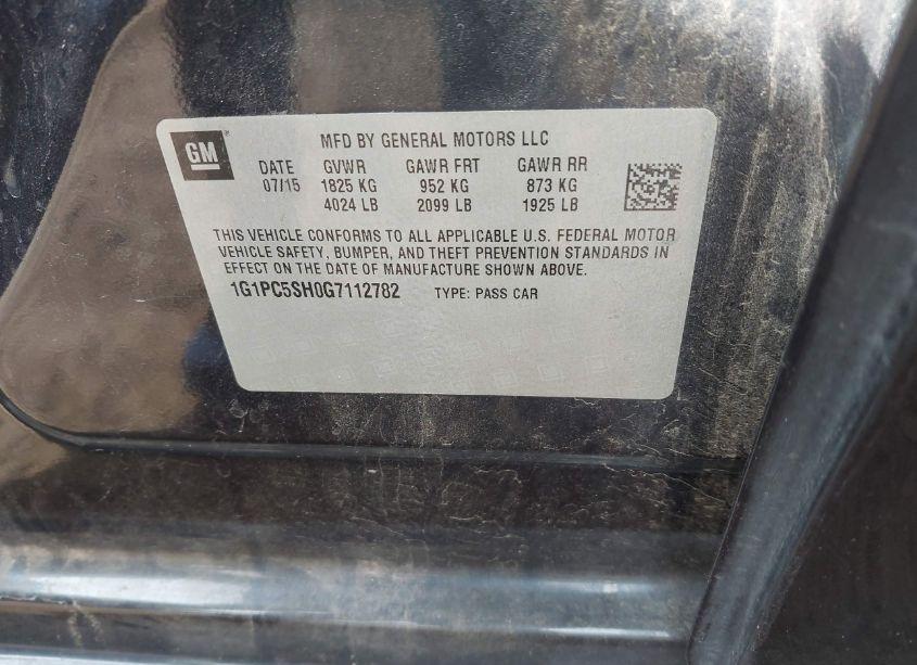 Photo 9 of 2016 Chevrolet Cruze LIMITED LS AUTO (VIN 1G1PC5SH0G7112782)