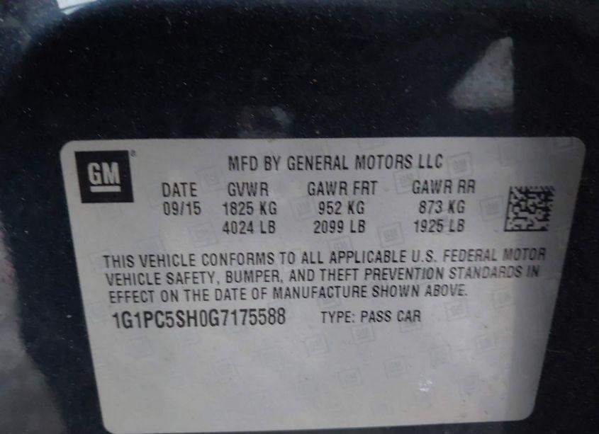 Photo 9 of 2016 Chevrolet Cruze LIMITED LS AUTO (VIN 1G1PC5SH0G7175588)