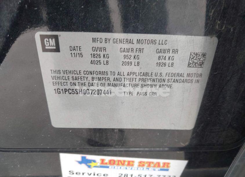 Photo 9 of 2016 Chevrolet Cruze LIMITED LS AUTO (VIN 1G1PC5SH0G7207441)