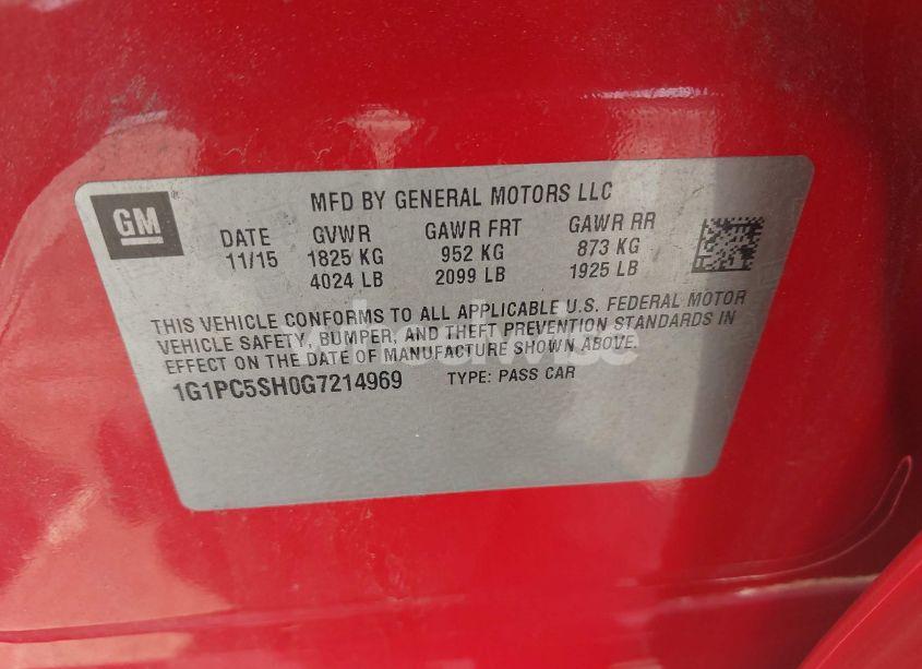 Photo 9 of 2016 Chevrolet Cruze LIMITED LS AUTO (VIN 1G1PC5SH0G7214969)