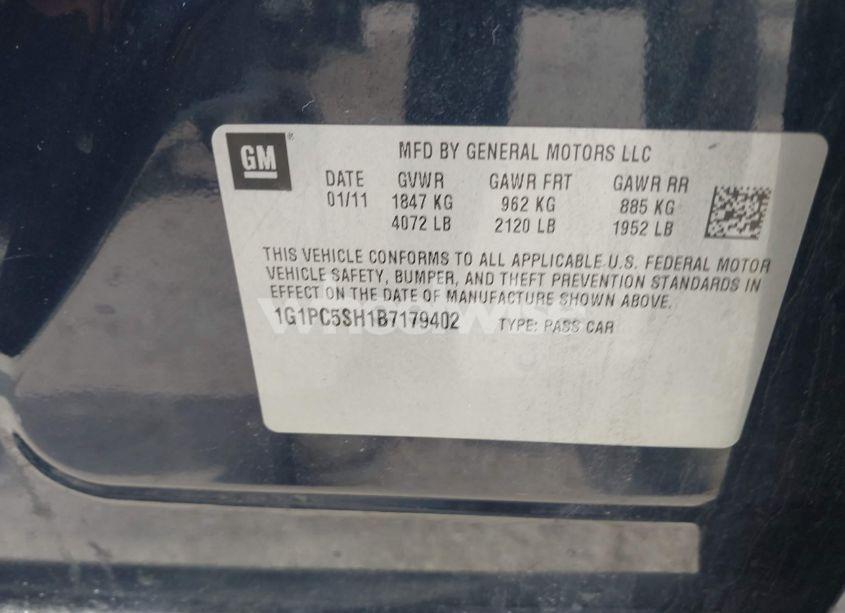 Photo 9 of 2011 Chevrolet Cruze LS (VIN 1G1PC5SH1B7179402)