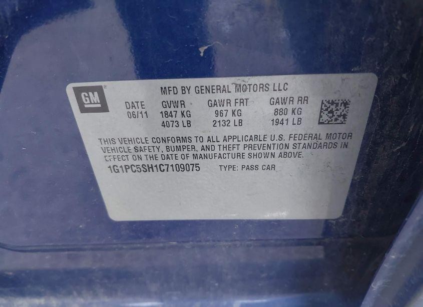 Photo 9 of 2012 Chevrolet Cruze LS (VIN 1G1PC5SH1C7109075)