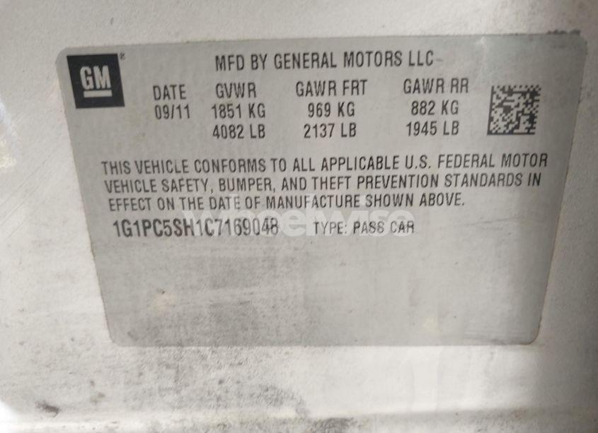 Photo 9 of 2012 Chevrolet Cruze LS (VIN 1G1PC5SH1C7169048)